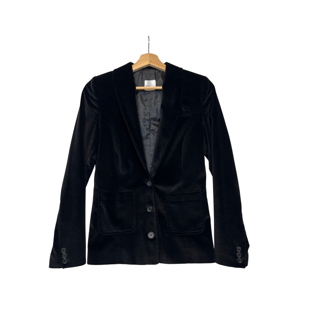 Anine Bing Black Velvet Blazer Shawl Lapel 3-Button Goth Mob Luxe Quiet Luxury S
